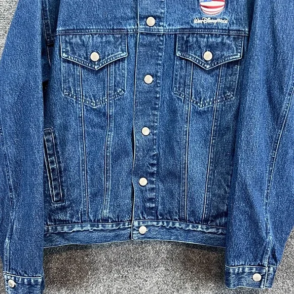 Vintage Walt Disney World Denim Jacket Mickey Mouse USA Flag Embroidered Adult M